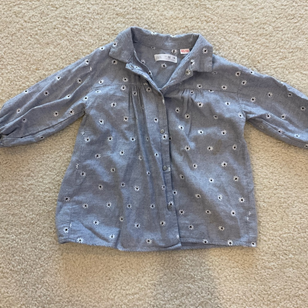 Zara Kids Light Blue Floral Button Down Shirt